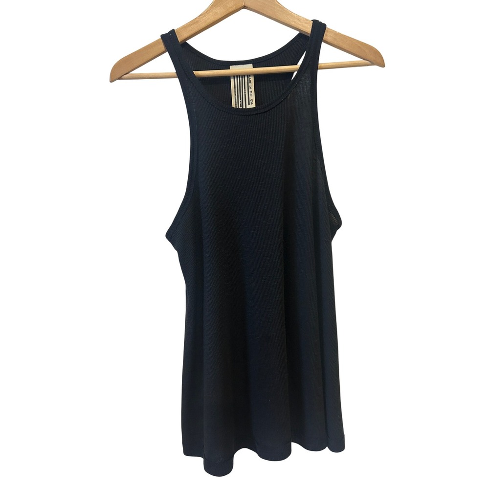 Free People Womens Tank Top Size M Black Ribbed Knit Racerback Muscle US Made